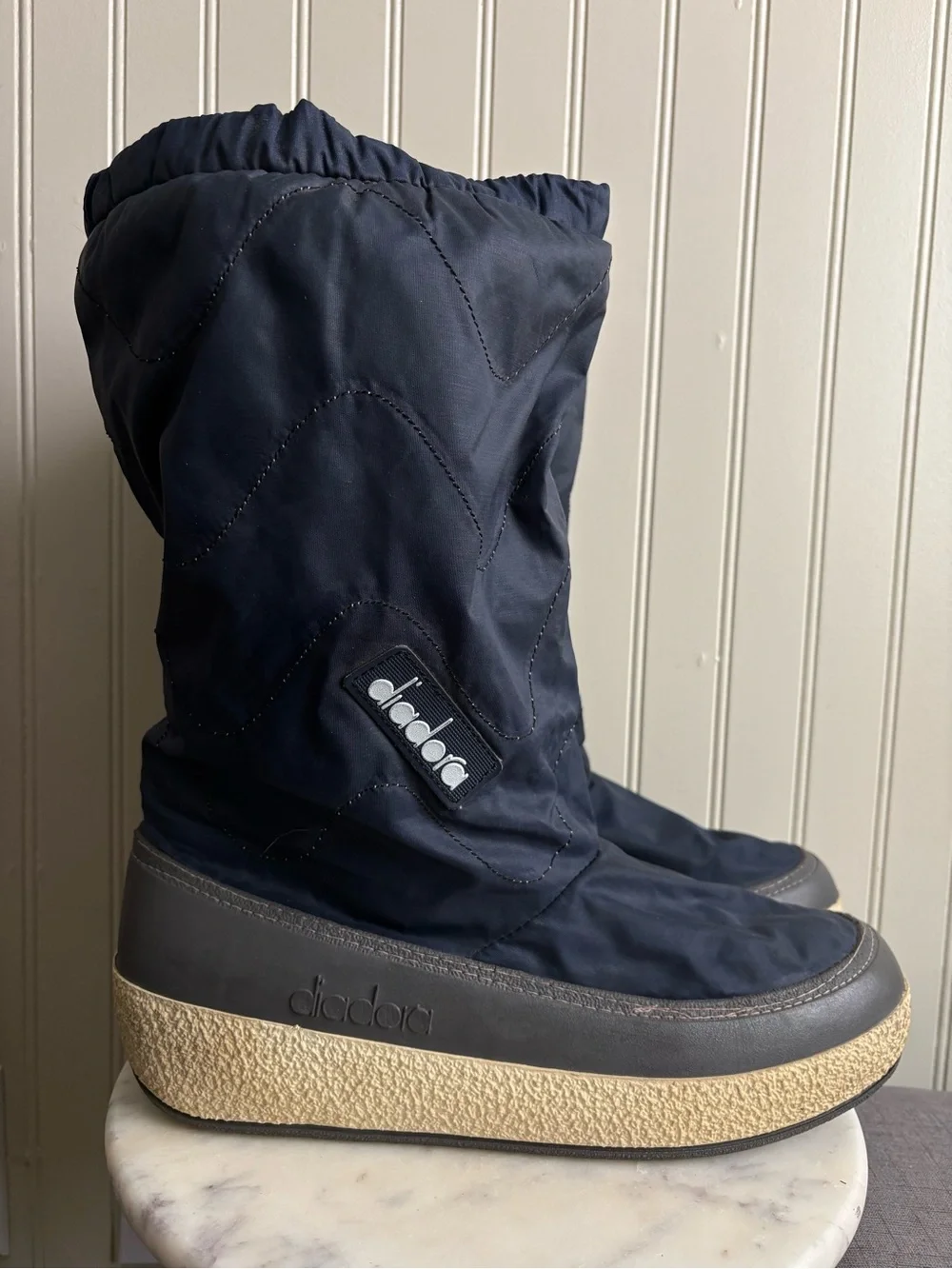 Vintage Diadora Quilted Lined Snow/Moon Boots Mens 12.5 Navy Blue VTG 80s Italy